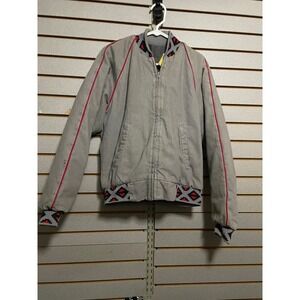 Vintage Western David James Mens S Bomber Jacket Gray Red Aztec  Made in USA‎